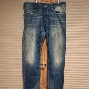 Diesel Mens Blue Straight Jeans with Vintage Distressed Look